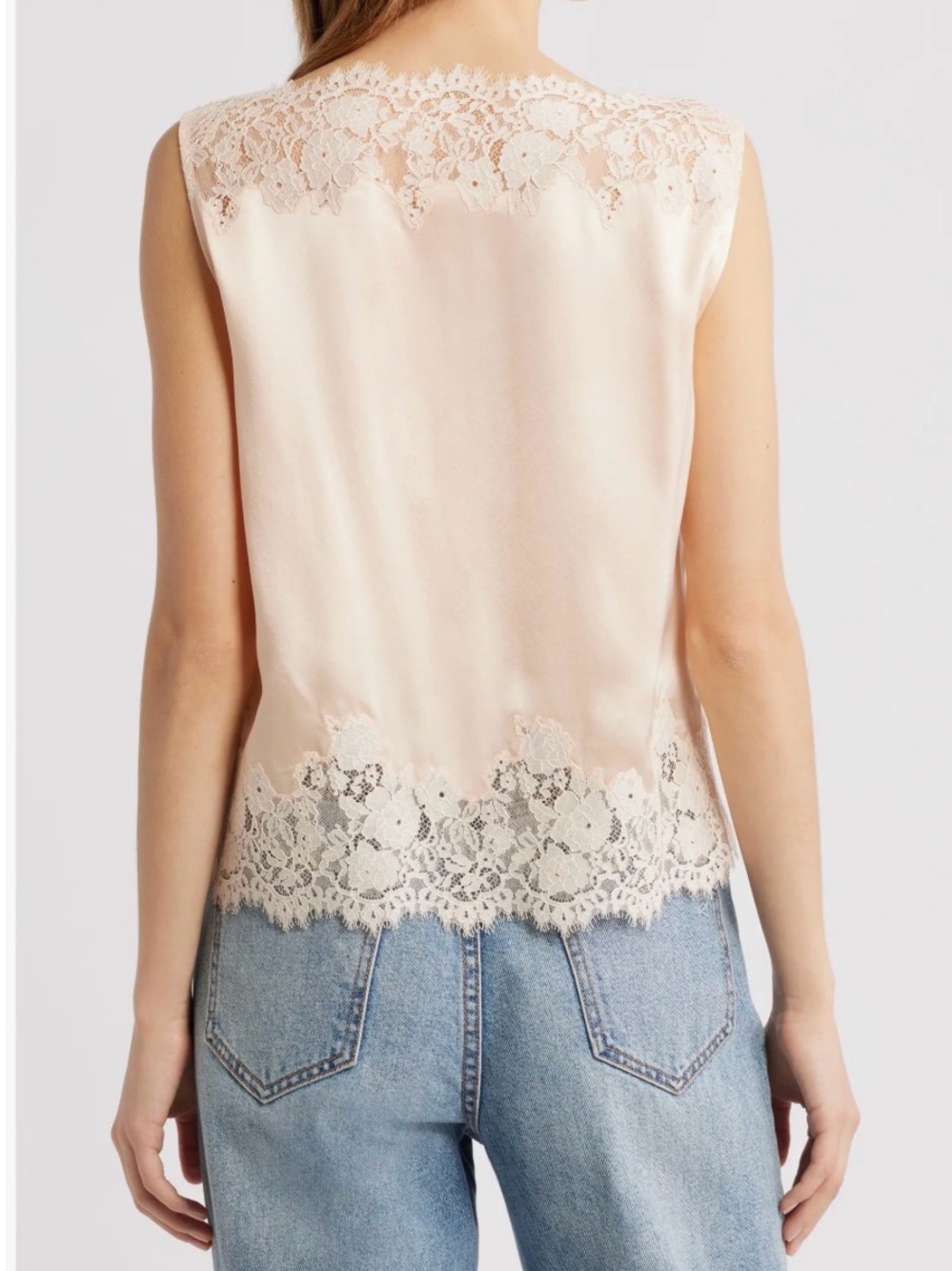 Doen Viviane Lace Trim Silk Satin Top in Peach Sorbet - Picture 4 of 4